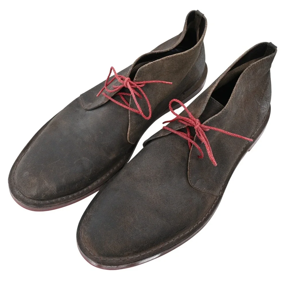 Cole Haan Mens Brown Suede Chukka Boots Red Laces Contrast Sole Size 13M